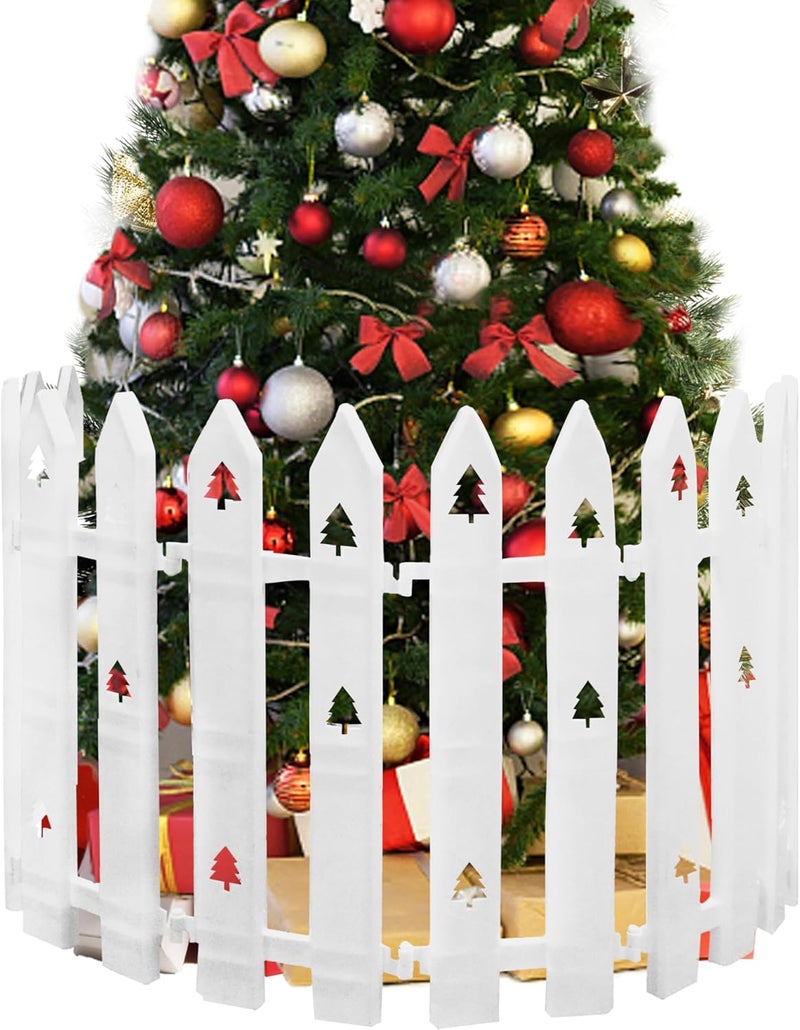 SORANGEUN Extra Height 16” Christmas Tree Fence, 24pcs Christmas Tree Gate, White Christmas Fence Decorations for Cat, Small Dog, Suit for Christmas, Birthday, Wedding Decoration - Image 1